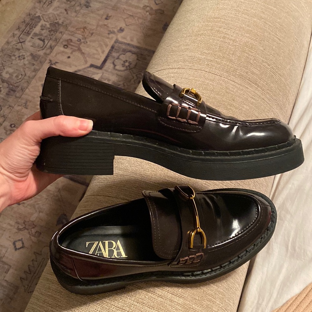 Zara burgundy loafers lug sole